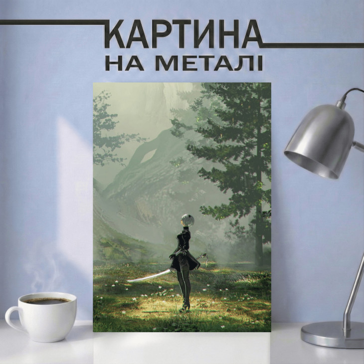 Картина на металі з Nier: Automata з персонажем 2B