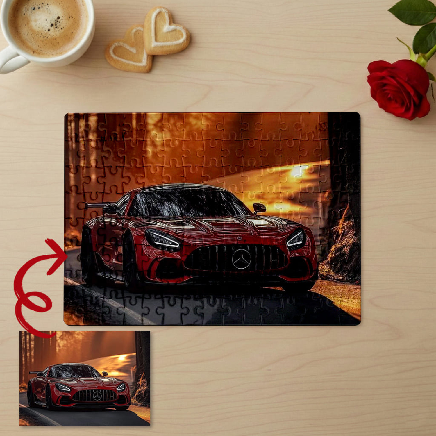 Пазл з фото Mercedes-AMG GT на фоні палаючого пейзажу