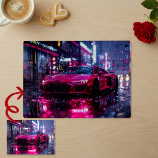 Пазл з фото Audi R8 на фоні нічного міста