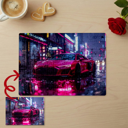 Пазл с фото Audi R8 на фоне ночного города