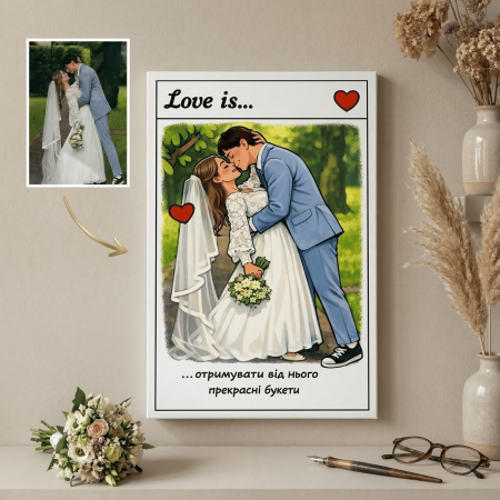 Картина на металле в стиле Love is с вашим фото