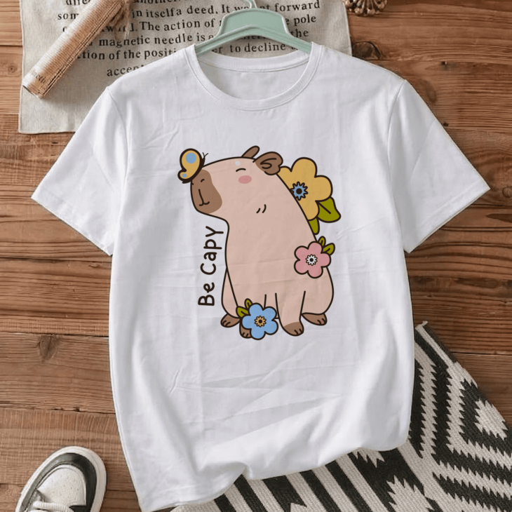 Футболка Be Happy: Капібара з квітами