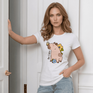 Футболка Be Happy: Капібара з квітами