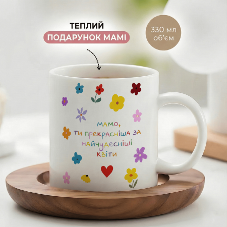 Кружка Мама, ты прекраснее самых чудесных цветов