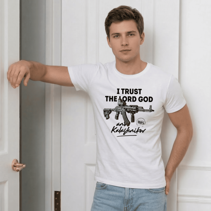 Футболка I trust the lord God and Kalashnikov