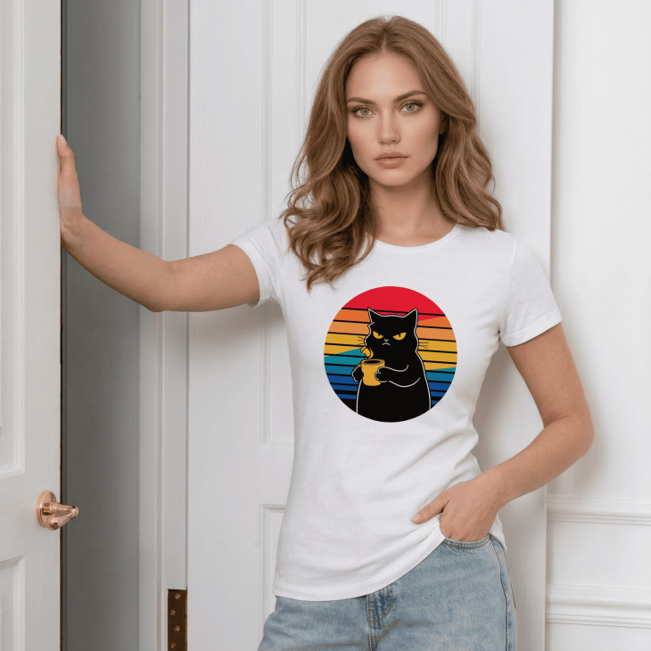 Футболка Котик сердито п'є каву