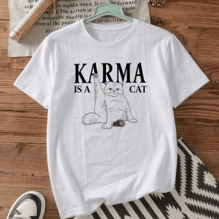Футболка оверсайз з принтом «Karma is a cat»
