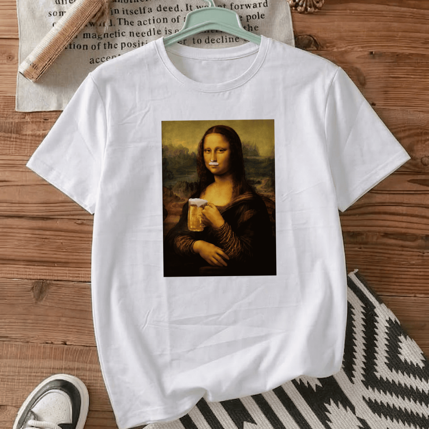Футболка оверсайз з принтом «Mona Lisa with beer»