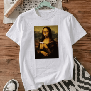 Футболка оверсайз з принтом «Mona Lisa with beer»