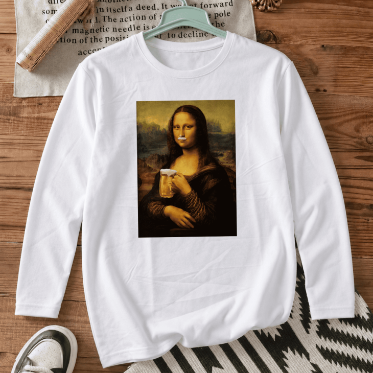 Лонгслів з принтом «Mona Lisa with beer»