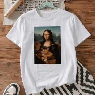 Футболка оверсайз з принтом «Mona Lisa with cat»