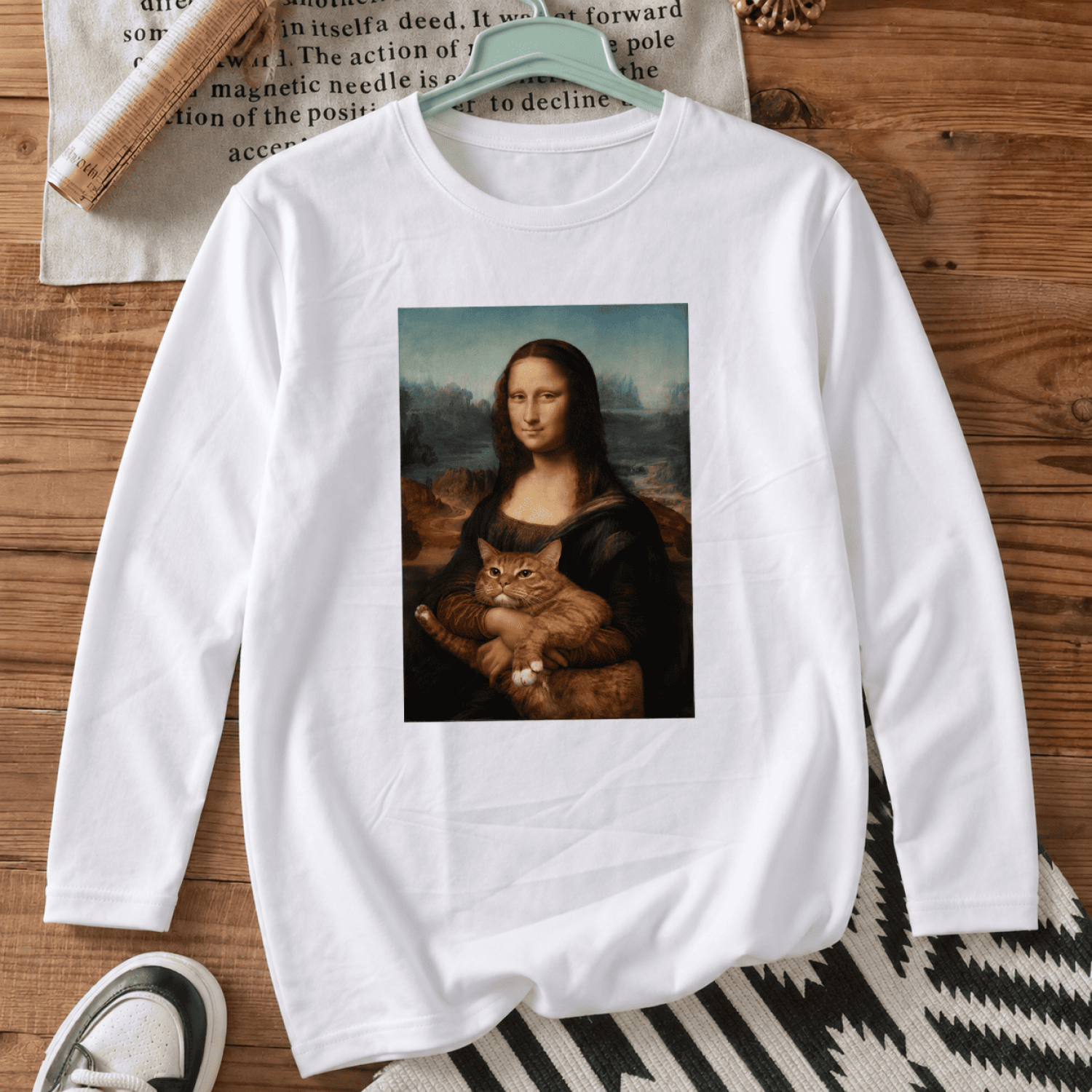Лонгслів з принтом «Mona Lisa with cat»