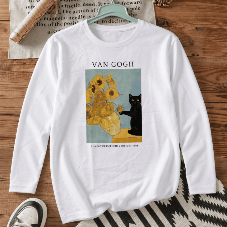 Лонгслів з принтом «Black Cat & Sunflowers»